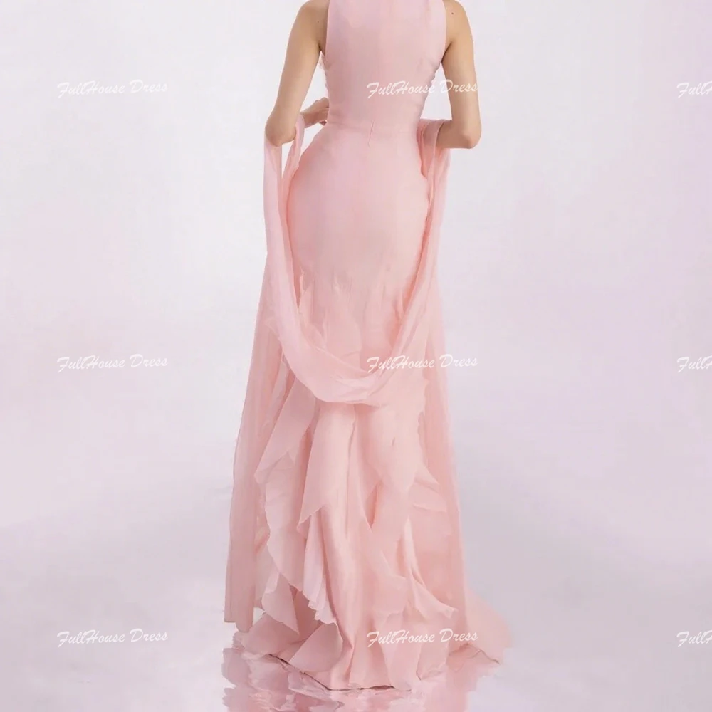 

Customized Graceful Scoop Neck Beading Straight Sleeveless Evening Dress Tiered Ruffles Floor Length Party Dress with Court