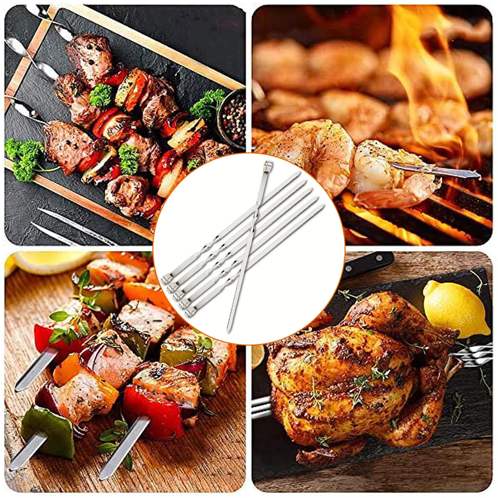 Breite Grills tangen Edelstahl Grills pieß Grill gerät Outdoor Camping Picknick flache Grill gabel 6 Stück wieder verwendbare Grills tangen
