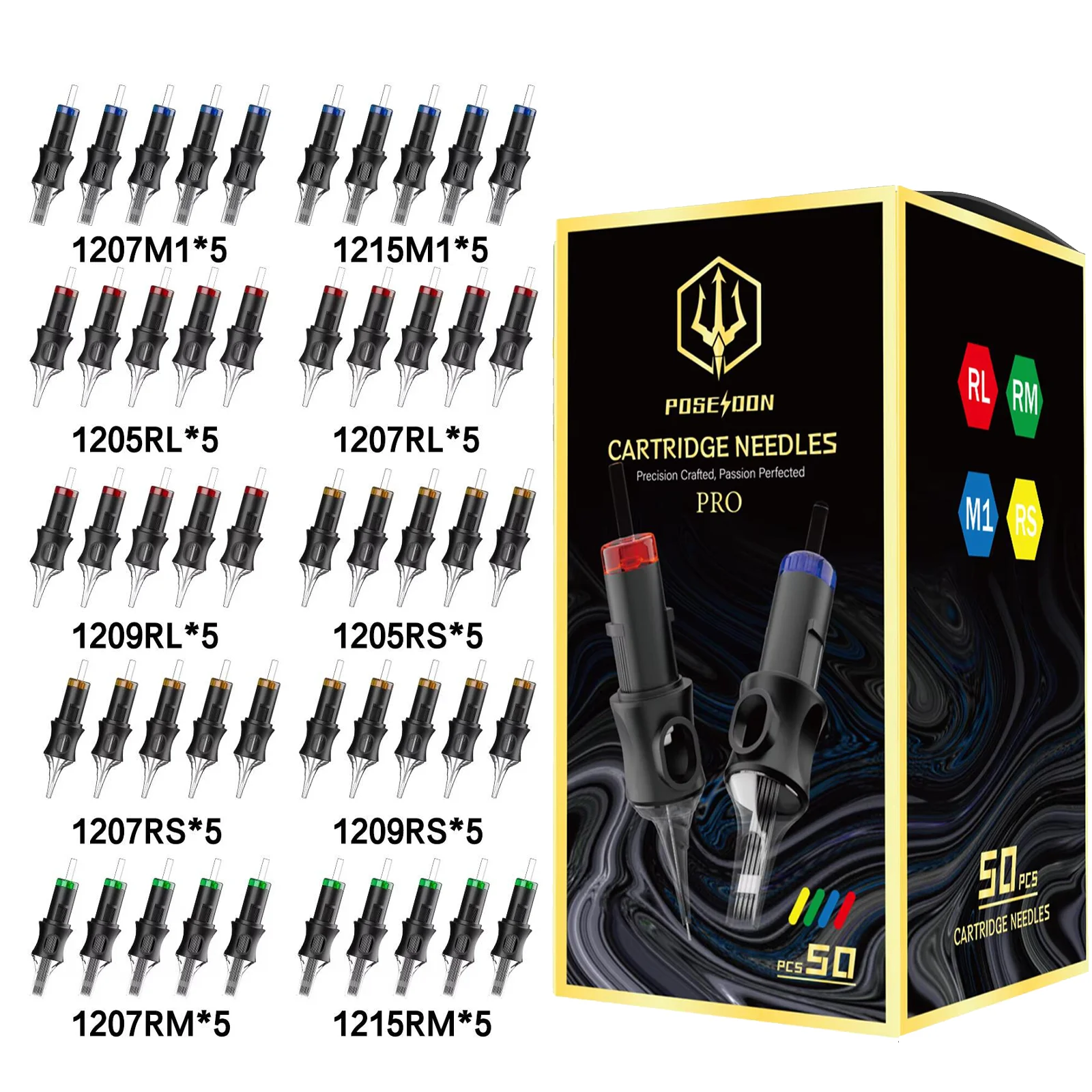 50PCS POSEIDON PRO MAX Tattoo Needle Kit Disposable Safty Mixed Tattoo Cartridge Needle Professional Permanent Makeup Tattoo Nee