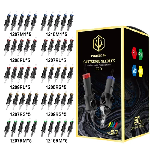50 Uds POSEIDON PRO MAX Kit de agujas de tatuaje desechables seguridad mezclada cartucho de tatuaje aguja profesional maquillaje permanente tatuaje Nee