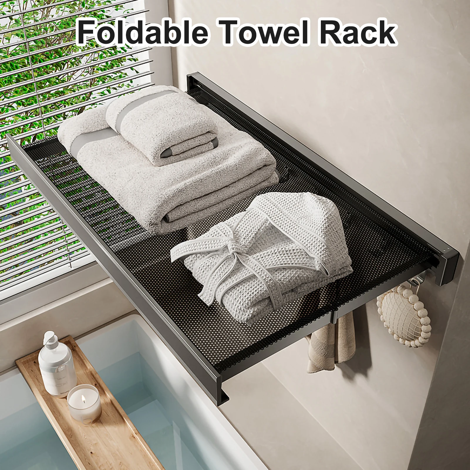 Bathroom Invisible Folding Bath Towel Rack Punch-Free Bathroom Wall-Mounted Towel Rack Toilet Storage Rack Storage Shelf