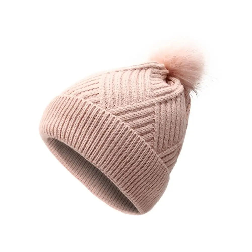 Fashion Elastic Beanie Hats Thickened Winter Warm Pompon Cap Windproof Ear Protection Hat for Woman