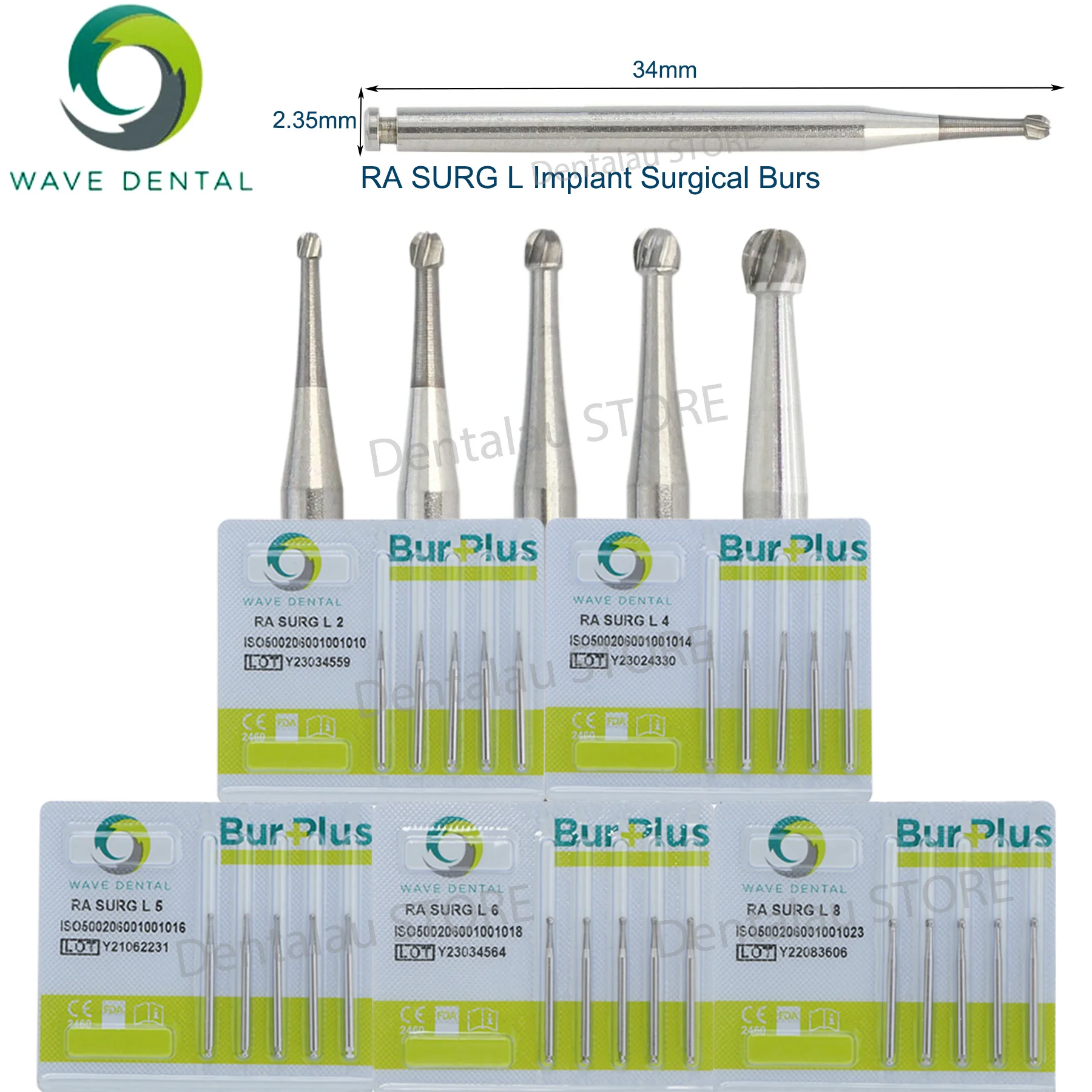 WAVE Dental RA SURG L2-/L4-/L5-/L6-/L8- Round head 34mm Tungsten Steel Bur Implant Burs Surgical Drill Dental Strawberries