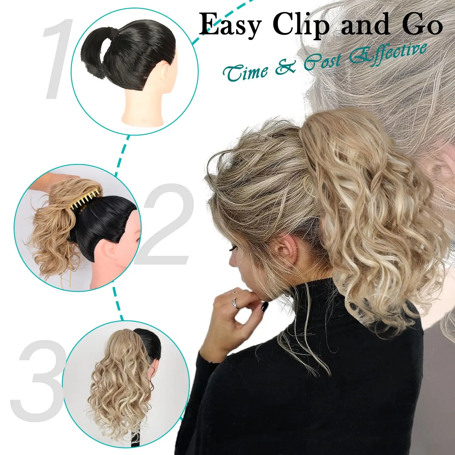 Synthetic Ponytail Extension 12 Inches Short Wavy Curly Claw Clip Ponytail For Women Daily Use Looking Wavy Ponytail