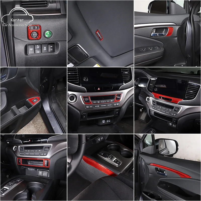 

For Honda Pilot 2015-2019 Red Soft Carbon Fiber Air Vent Frame Vanity Mirror Cover Interior Decorative Sticker Auto Parts