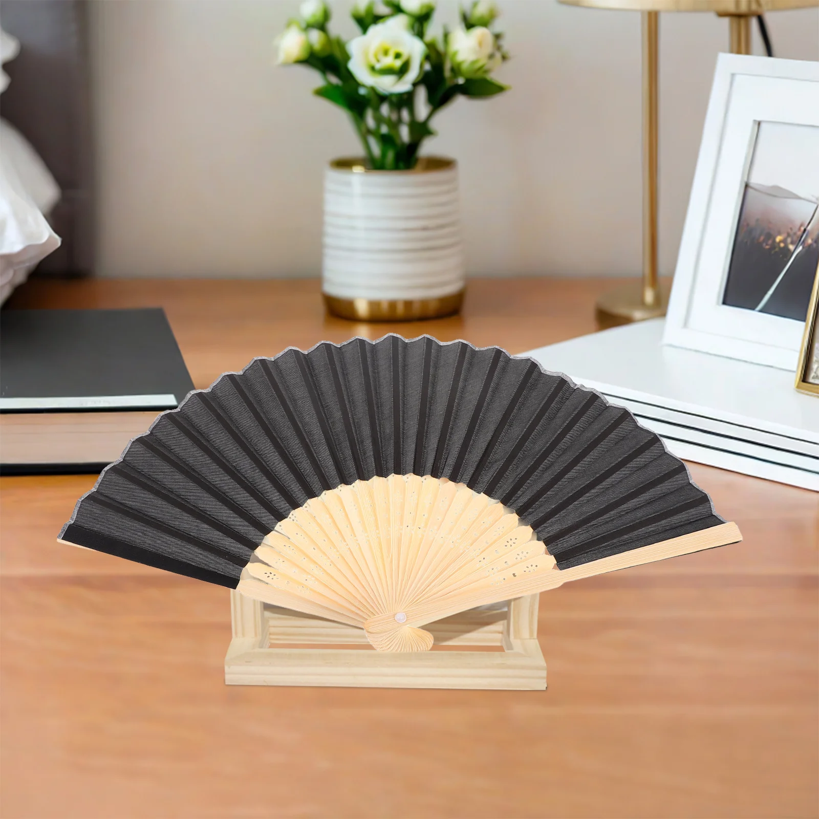 

8Pcs Reusable Folding Hand Fans 7 Inch Bamboo Frame Pure Color Polyester Fabric Lightweight for Church Weddings Bridal Shower