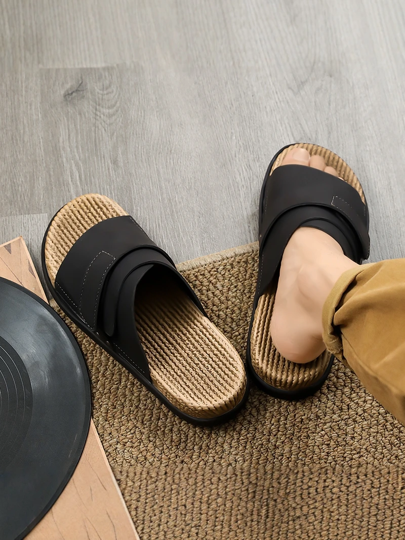 

Men's Summer 2026 New Anti-slip Wear-resistant Linen Woven Casual Sports Slippers Soft Bottom Single-strap Slippers