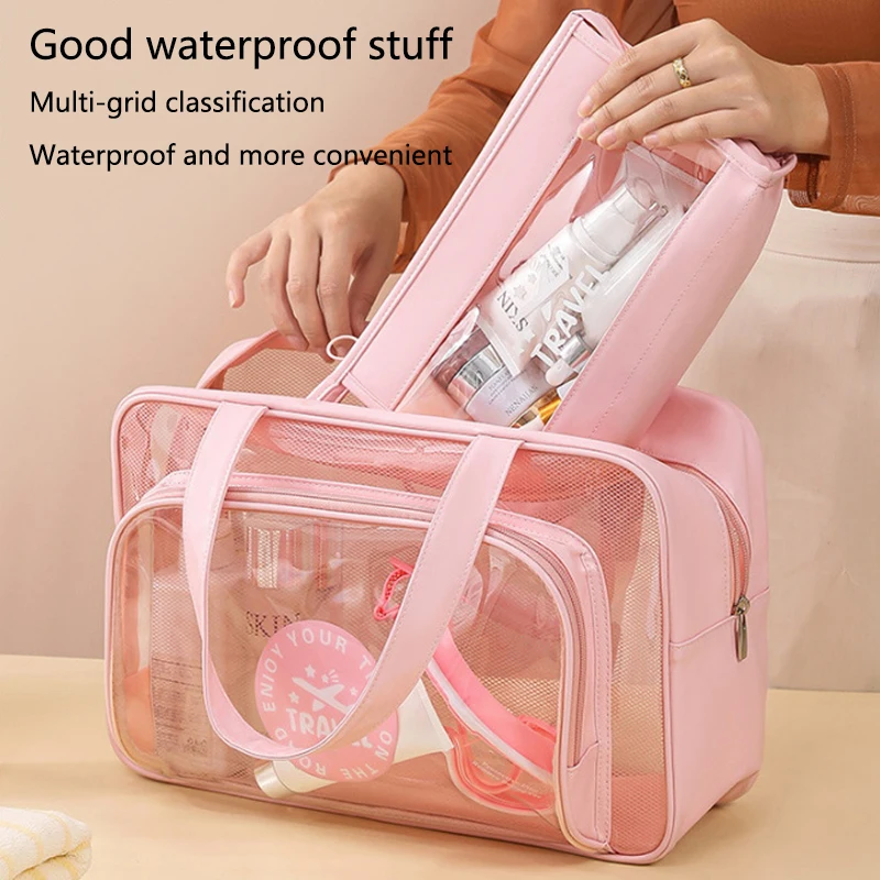 Transparent Cosmetic Bag Makeup Wash Bag PVC Portable Waterproof Large Capacity Storage Bag Cosmetic Cases