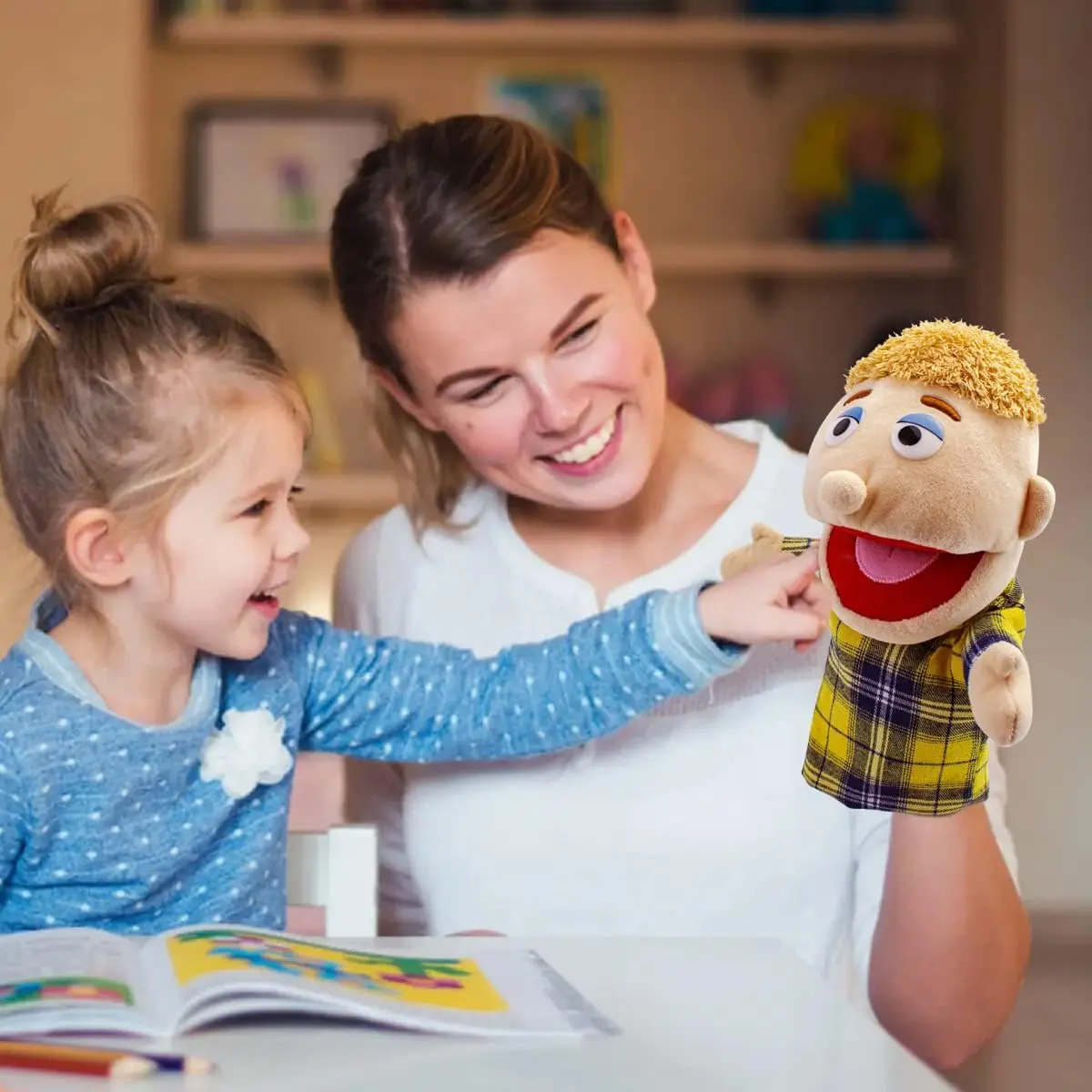 Marionetas de mano para hijo, marionetas de mano de felpa suave, juego de rol interactivo, juguetes para contar historias para niños, juego imaginativo
