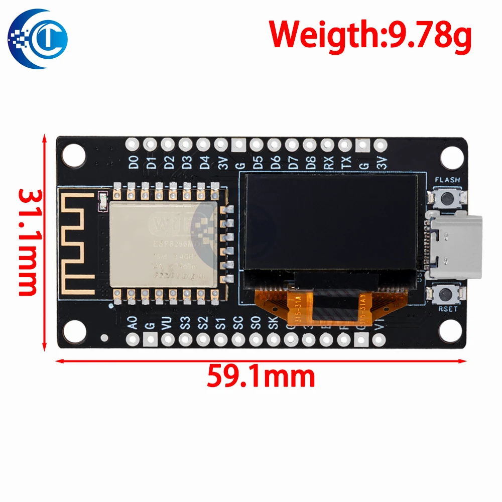 NodeMCU ESP2266 Board: Integrated 0.69 Inch OLED Display, CH300G, ESP-12F WiFi Module -TYPE - C USB, For Arduino/Micropython
