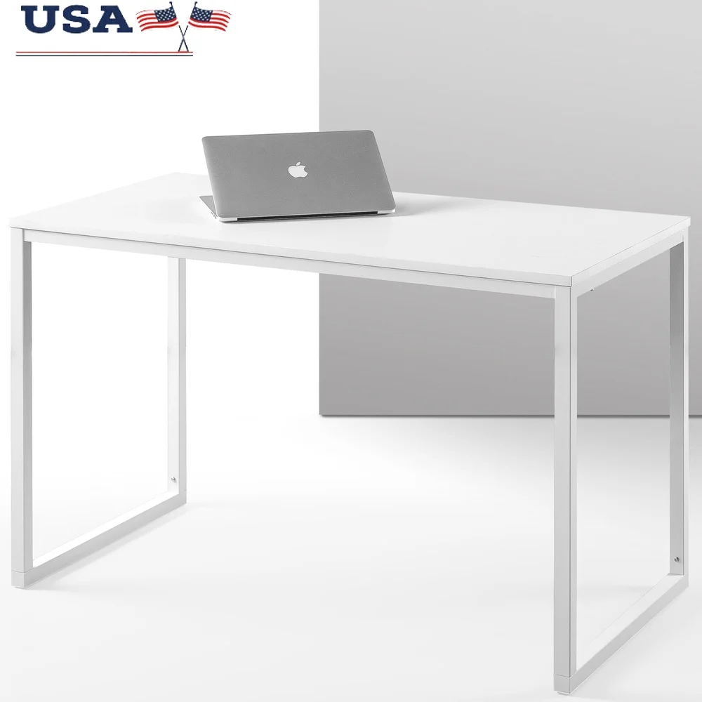 

Modern Metal Frame Desk with Thick Top Easy Assembly Home Office Multipurpose Room 47x29 Inch White Finish