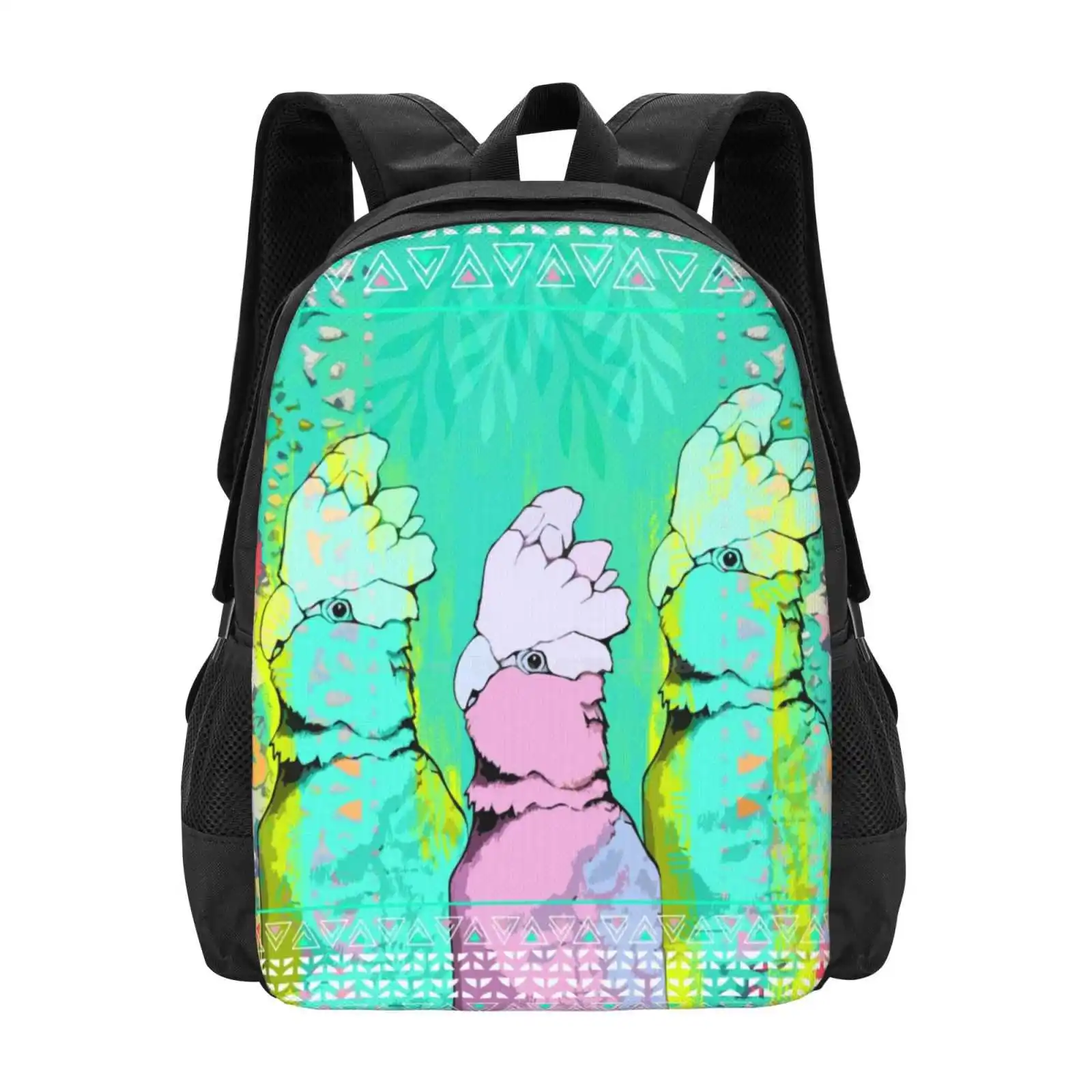 Springtime Galahs Hot Sale Schoolbag Backpack Fashion Bags Galahs Cockatoos Parrots Birds Avian Pink And Grey Mint Green Blue