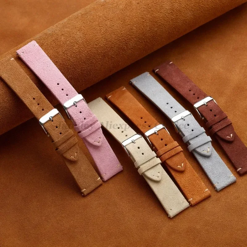 Genuine Suede Leather Watch Strap Vintage Brown Watchband 14mm 16mm 18mm 20mm 22mm Quick Release WatchBand Wristband Accessories image 6