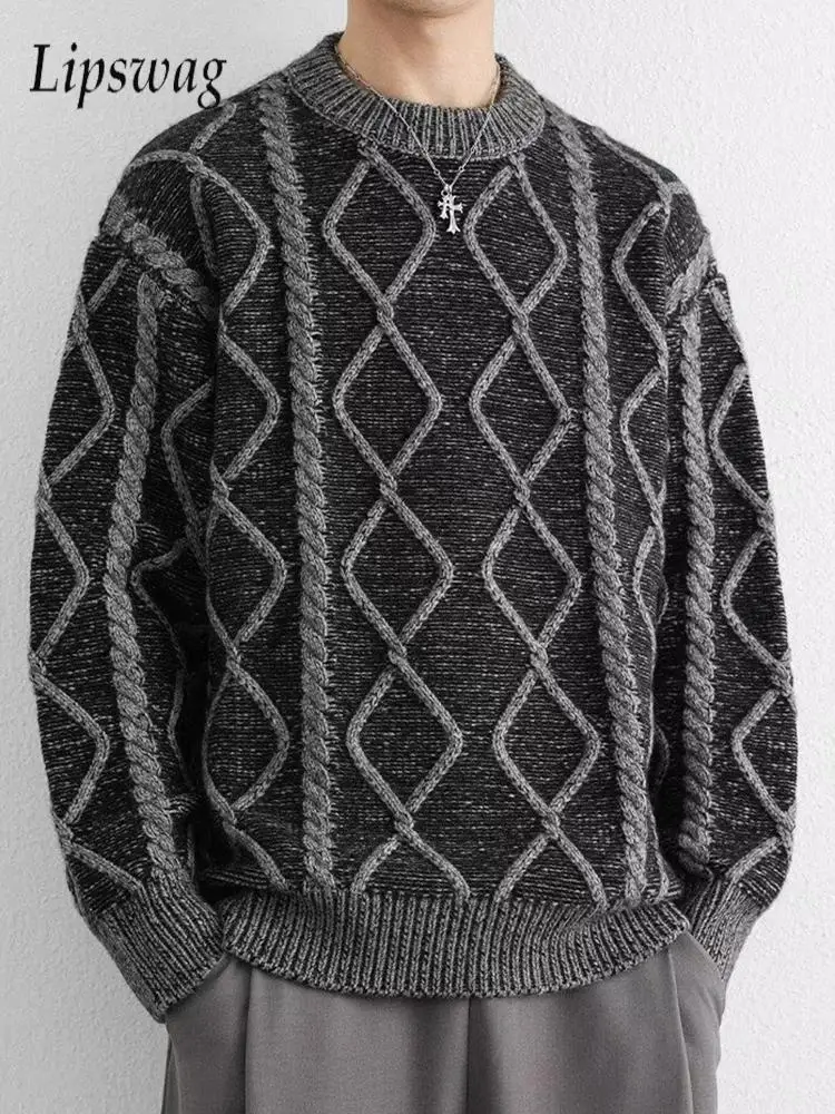 

Stylish Men's Knitting Pullovers Fall Winter Daily Casual Long Sleeve O Neck Sweaters Mens Vintage Twist Jacquard Knit Sweater
