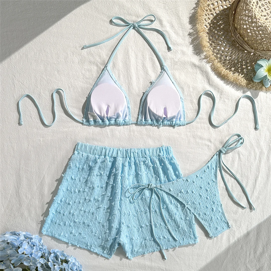 4 Farben, verführerischer Bikini mit Trägerdesign, Damen-Badeanzug, dreiteiliges Bikini-Set mit Shorts, Damen-Badebekleidung, Badeanzug, Schwimmbekleidung V7843W. – Detail 15