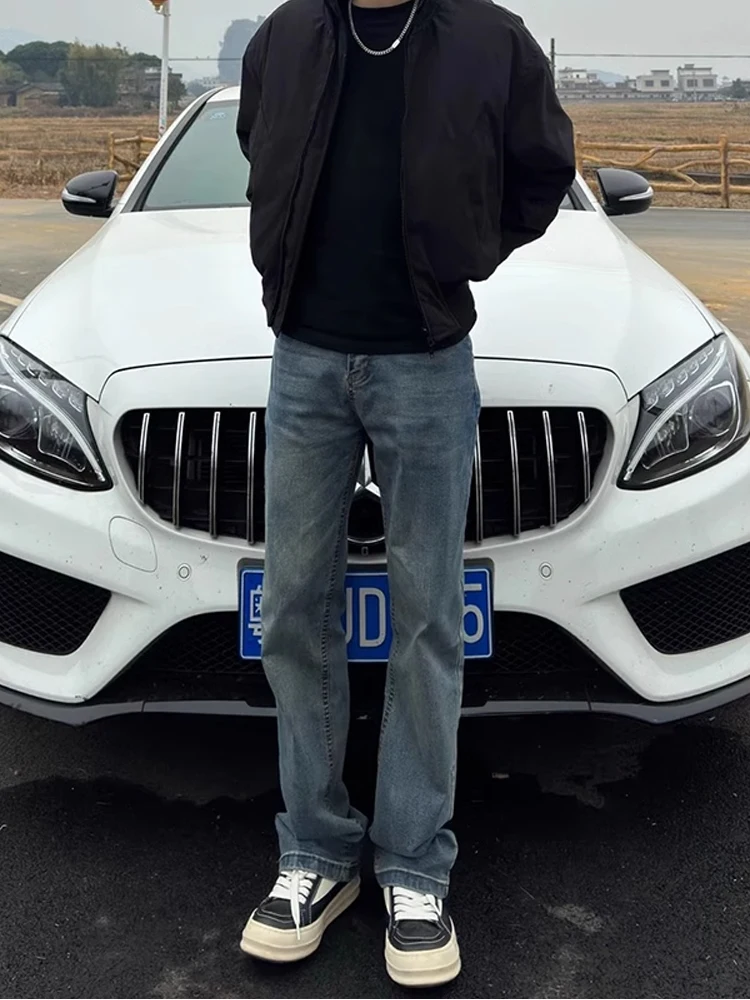 

Retro Blue Knife Jeans Men's American High Street CleanFit Trousers Slim Fit Tall Guys Extended Micro Flared Pants