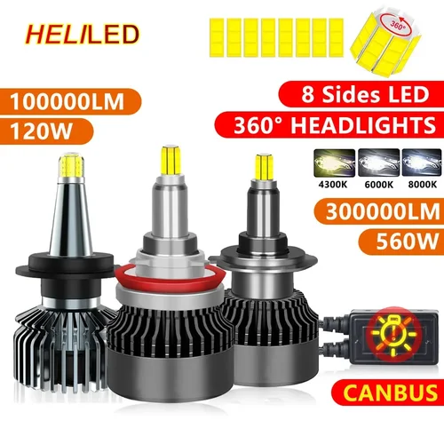 Imagen 1 del producto Bombilla de faro de coche 360o H7 LED H1 H11 H9 H8 H3 9005 HB3 9006 HB4 9012 D1S D2S D3S D4S 6000K 4300K 8000K 12V lámpara luz antiniebla automática