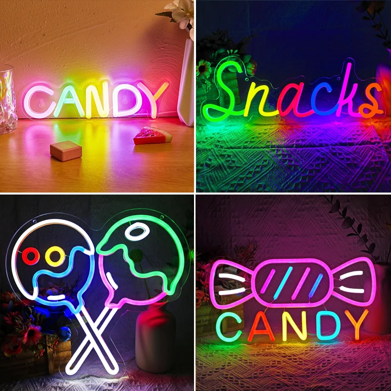 Candy LED Neon Sign USB Powered LED Flexible Light Pattern Light for Bedroom Kids Room Bar Wedding Party Decor