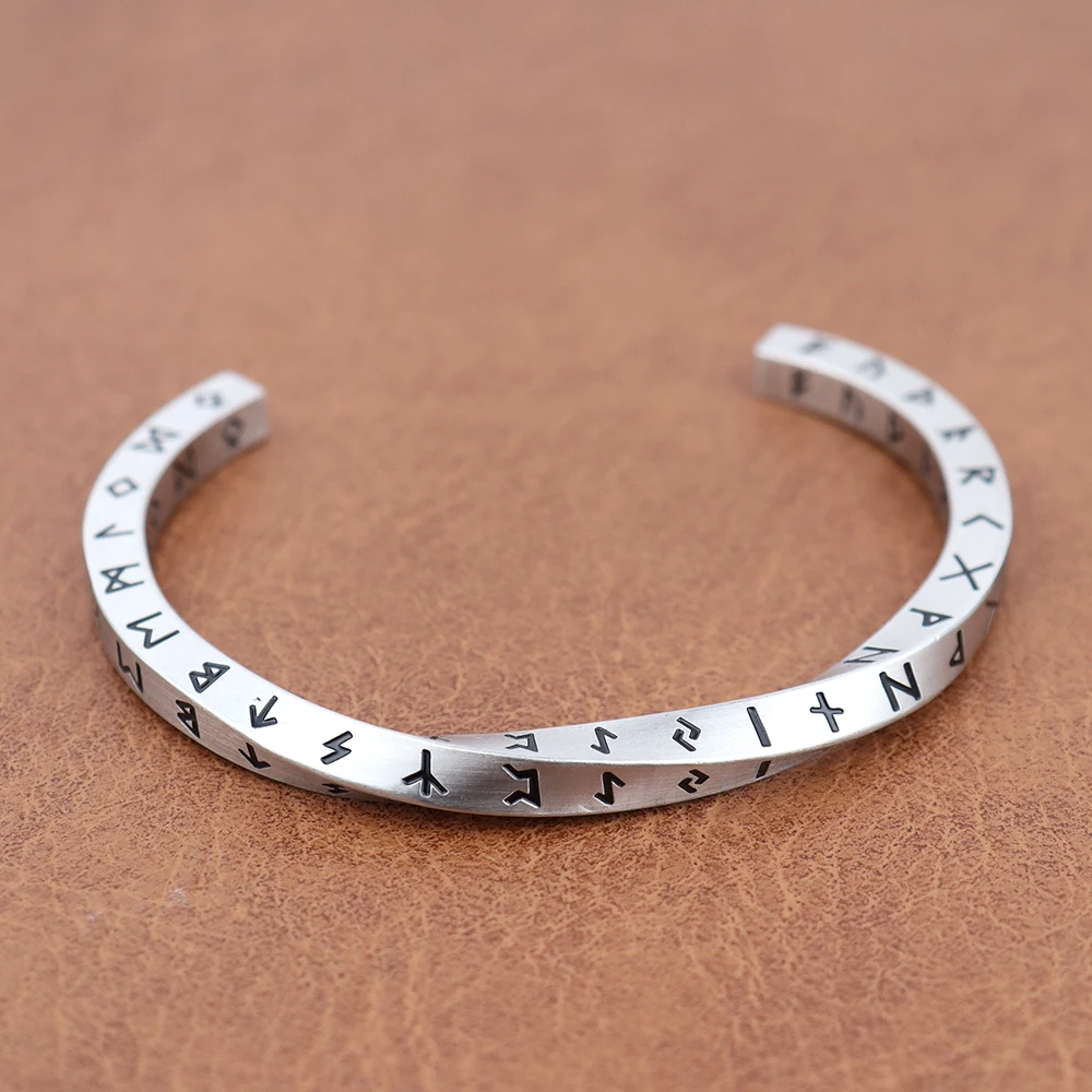 Trendy Charm Viking Nordic Runes C-förmiges Armband für Männer Frauen Edelstahl klassisches Mobius Öffnungsarmband Amulett Schmuck – Detail 2