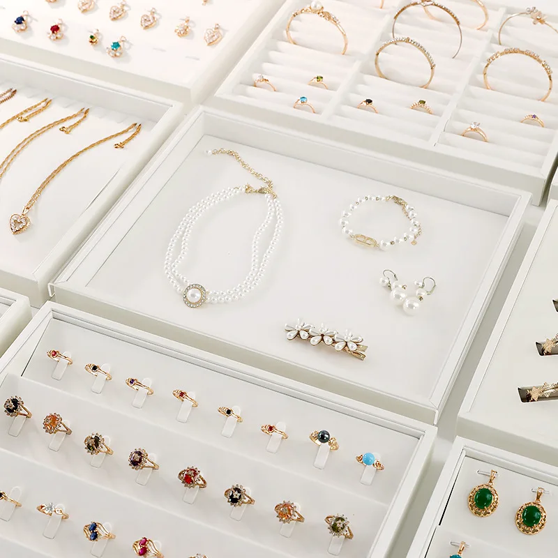 

Белый лоток для демонстрации ювелирных изделий из искусственной кожи для стойки ящика, кулон, серьги, ожерелье, кольцо, органайзер, держатель для браслета, витрина для хранения