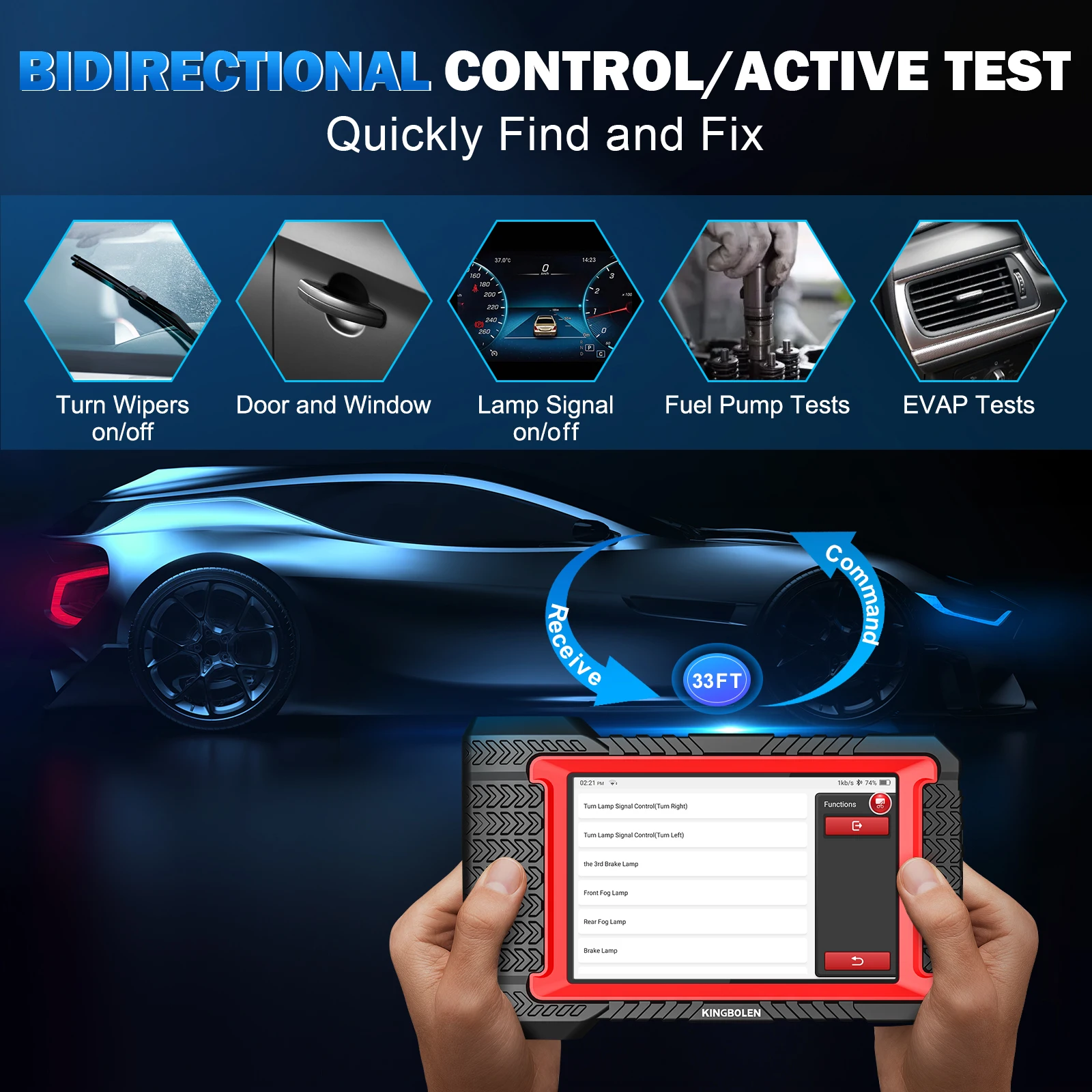 الماسح الضوئي KINGBOLEN K7 Obd2 Bluetooth: تحديث Fr-ee لمدة 3 سنوات، أداة مسح ثنائية الاتجاه لعام 2025 مع ترميز وحدة التحكم الإلكترونية، إعادة تعيين 31+، FCA AutoAuth