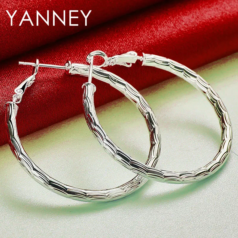 925 Sterling Silver 40MM Fine Round Hoop Earrings For Women Charm Engagement Wedding Party Fashion Jewelry Accessories