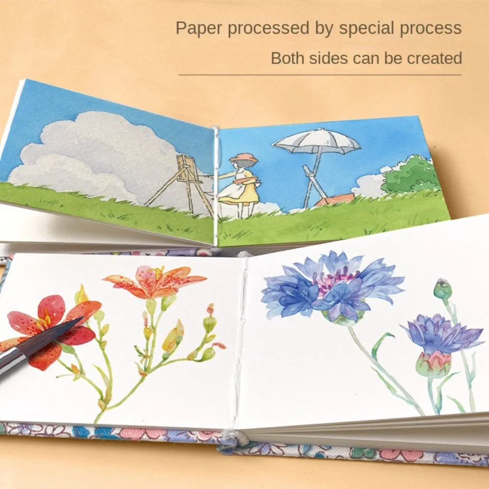 Art Supplies Fabric Mini Watercolor Book Portable 300g Travel Sketchbook Wood Pulp Fine Grain Picture Book Students view 3