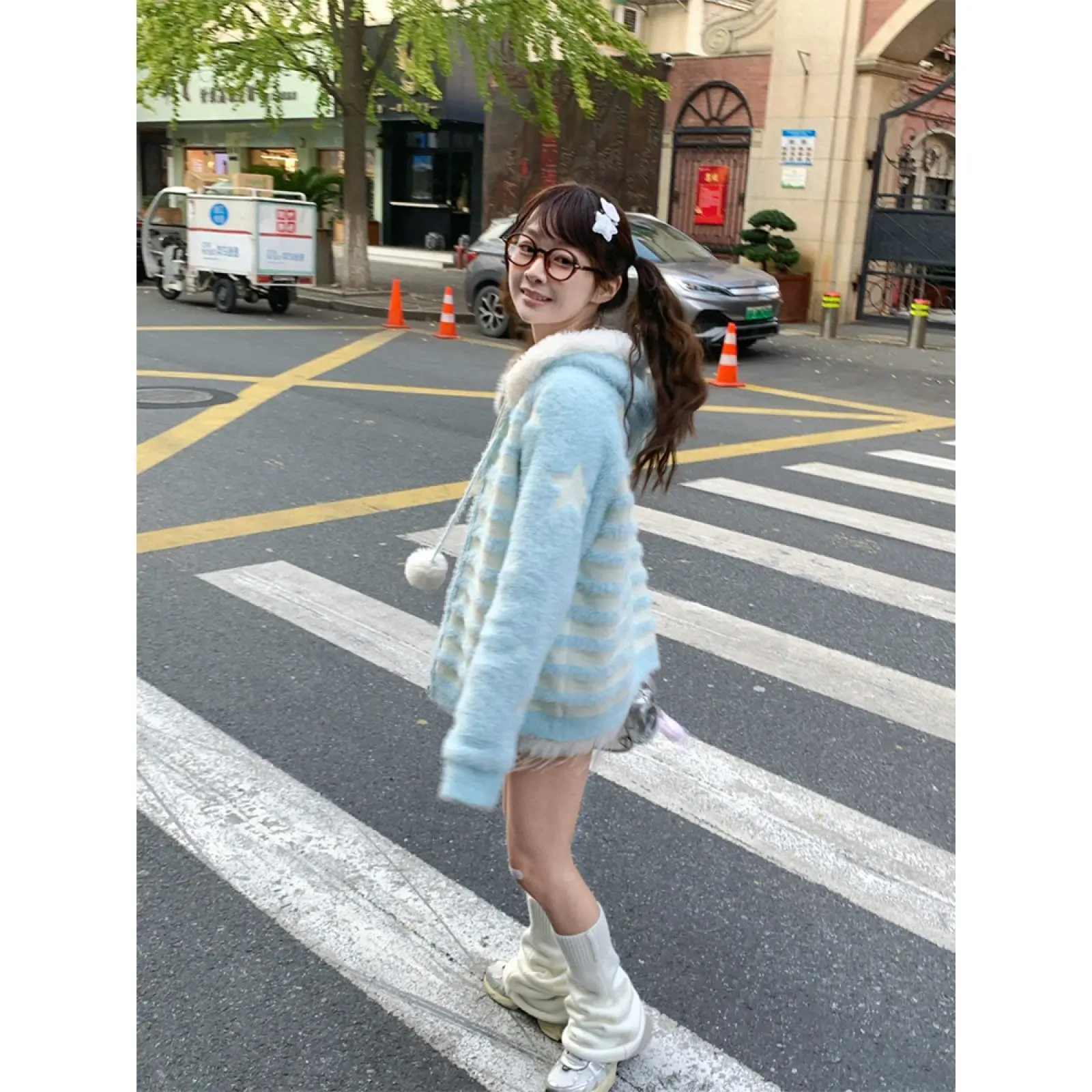 اليابانية Kawaii متماسكة سترة المرأة الحلو أنيقة Y2k المحاصيل القمم الإناث 2025 الخريف لون نقي أنيقة البلوز الملابس الكورية