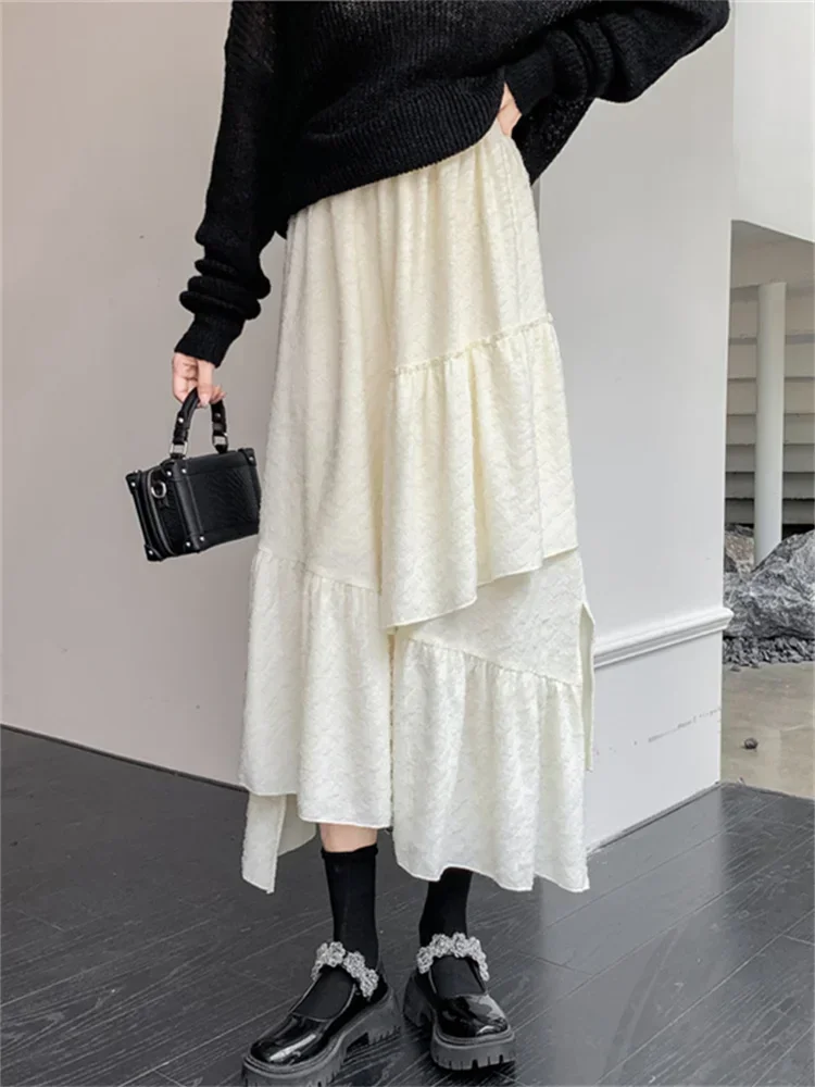 

Skirt for Women Fall Winter 2024 Fashion Vintage High Waisted Asymmetrical Folds Skirt Chic Loose A Line Long Skirts