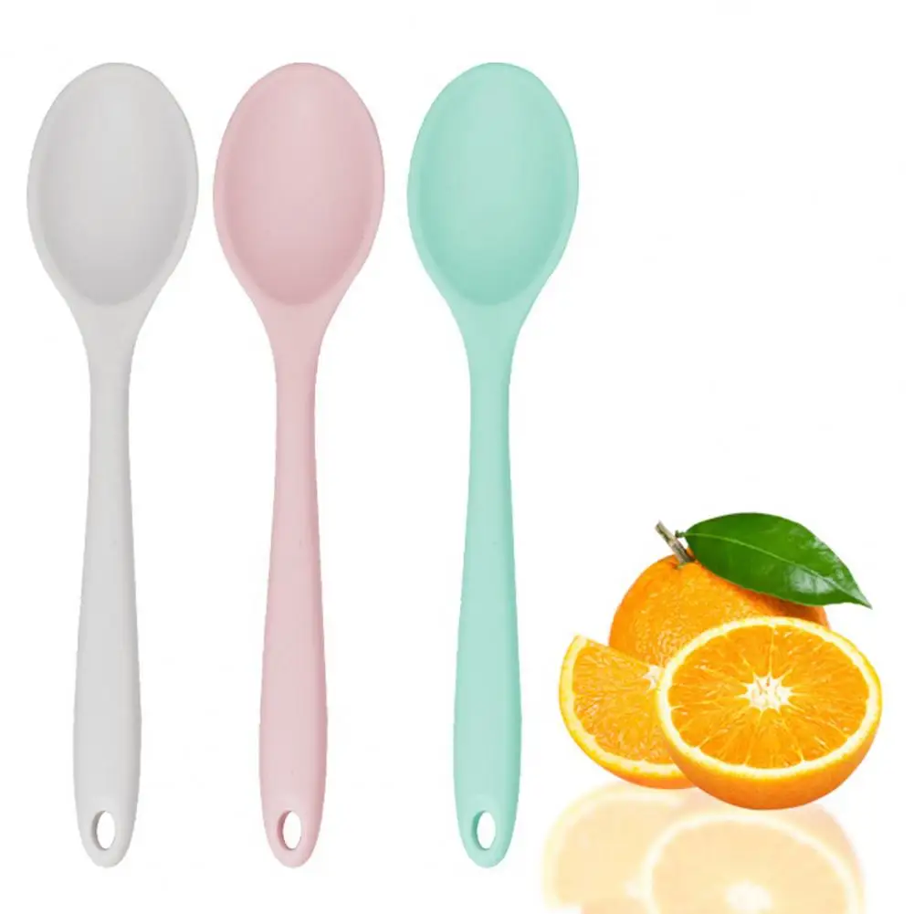 20cm Soup Spoon Unbreakable Flexible Silicone Long Handle Kitchen Scoop Cooking Ladle Ice Cream Coffee Dessert For Home Kitchen