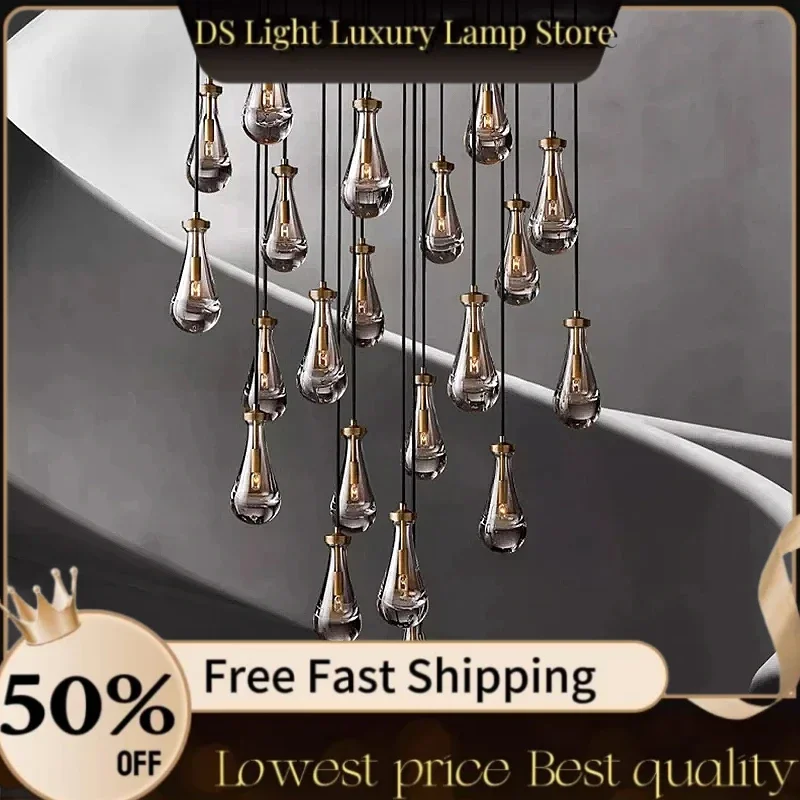 

2024 Vintage Copper E14 Chandelier Large Water Drop Crystal Lamp For Living Room Bedroom Study Hotel Villa Duplex Kitchen Island