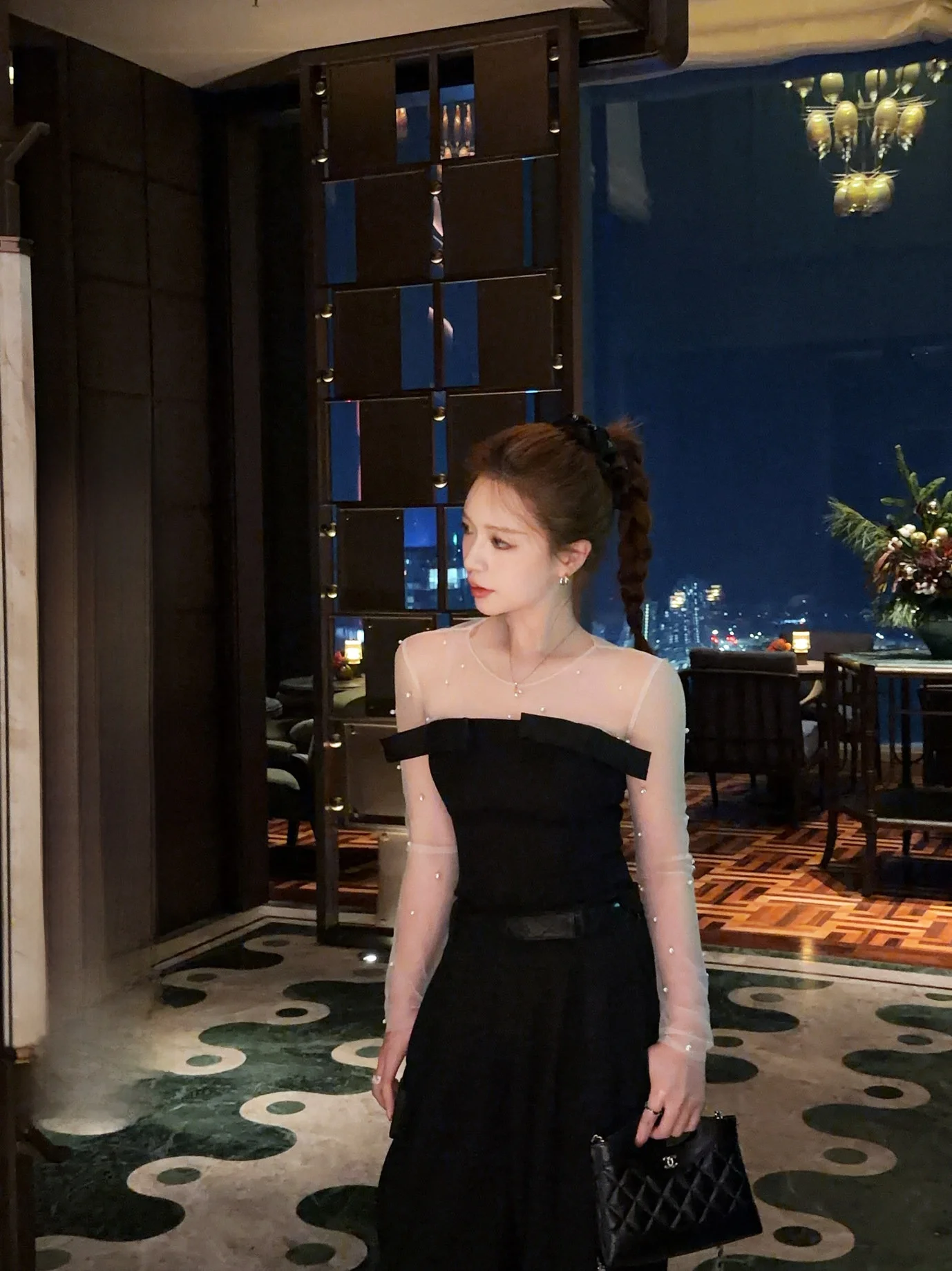 

Ele Pearl Embellied Lace irt for Women Knot Top Lightweight Luxury Feel Polyester Spandex Blend ort Sve