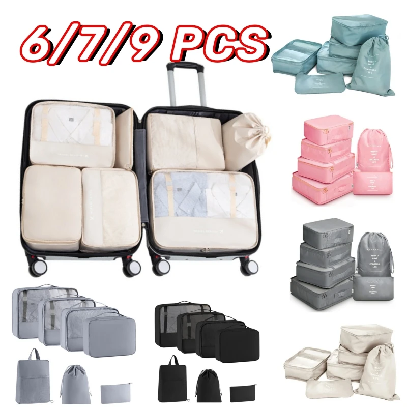 9/7/6pcs Travel Storage Bag Large Capacity Suitcase Storage Luggage Clothes Sorting Organizer Set Pouch Case Shoes Packing Cube