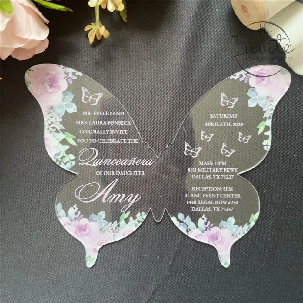 

Blush Butterfly Quinceañera Invitation For Sweet 15 Girl Birthday, Personalize Mis XV Anos Invite