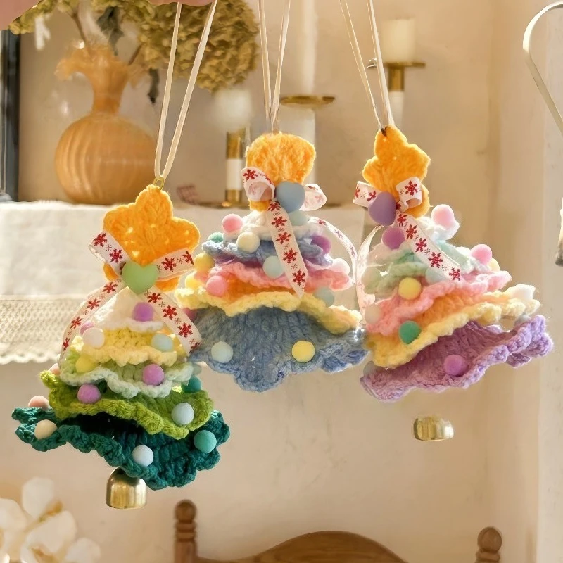 New Crochet Christmas Tree Hanging Decor Hand Knitted Pendant Car Wall Home Xmas Festival Souvenir Gift
