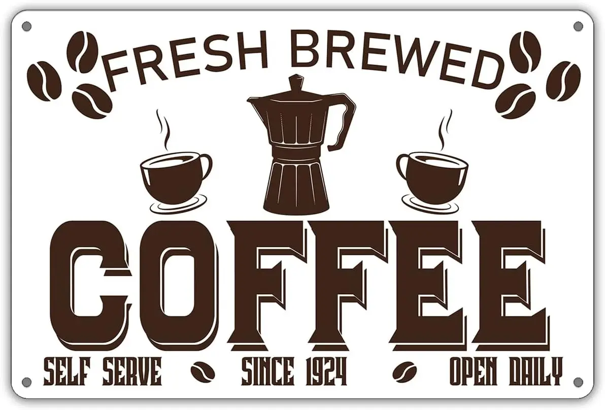 Funny Coffee Sign Fresh Brewed Coffee Metal Tin Sign Wall Decor Vintage Sign for Home Decor Gifts