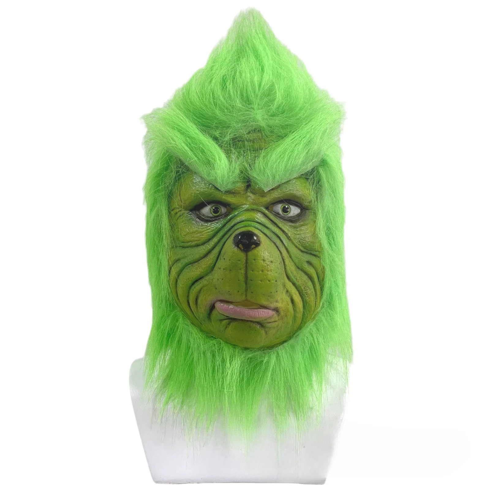 Green Haired Monster Mask Fur Cosplay Masque Halloween Anime Latex Headgear Glove Grinch Theme - Unisex image 4