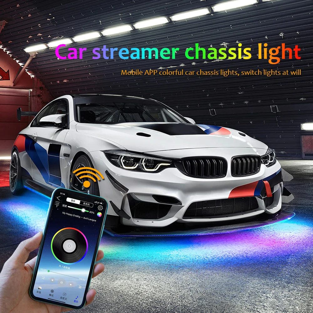 Car Flexible Underglow Strip Light LED Underbody APP Control RGB Lights Dream Color Auto Decorative Ambient Atmosphere Lamp 12V