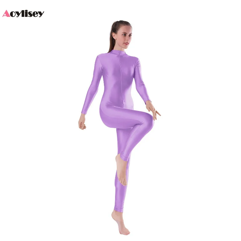 Woman Black Unitard Front Zipper Spandex Bodysuit Ballet Dance Wear Adults Men Mock Neck Aerial Yoga Bodycon Costumes