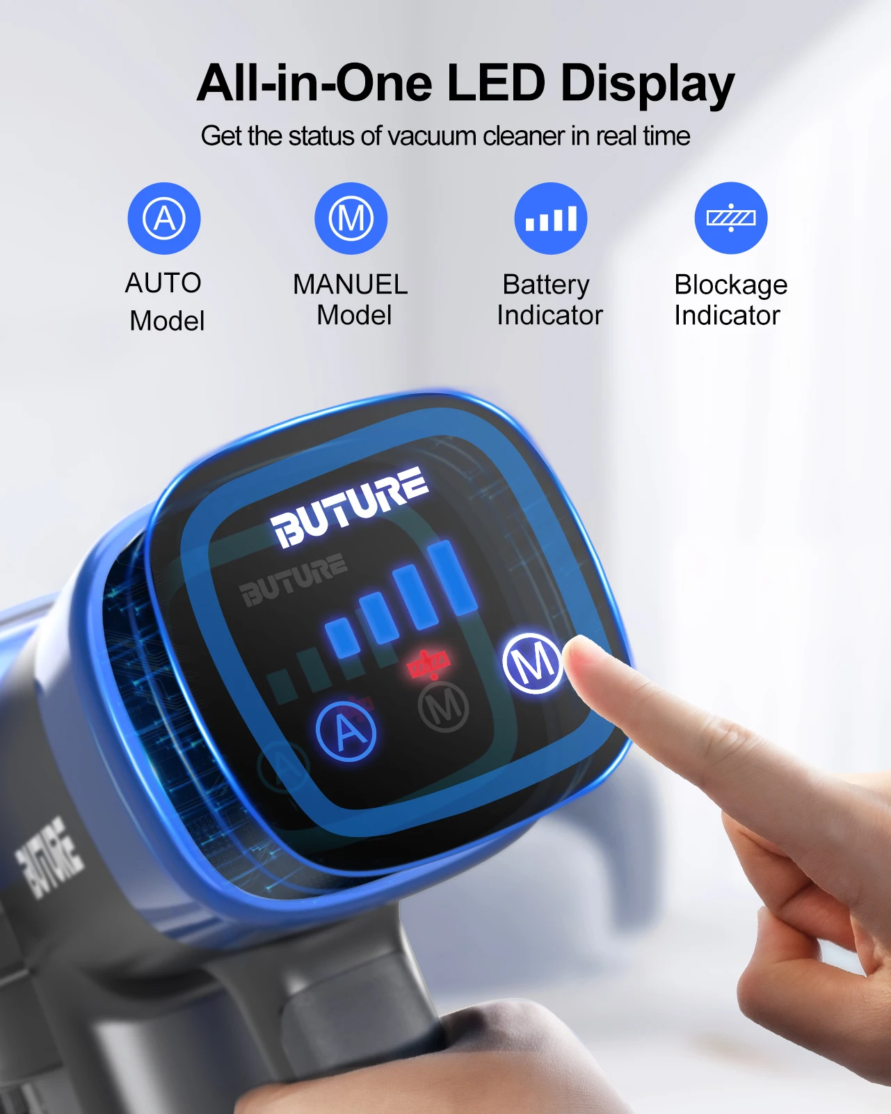 Buture Cordless Vacuum Cleaner Wireless Handheld Home Appliance Removable Battery For Pet hair 55 Mins Time 400W 33Kpa
