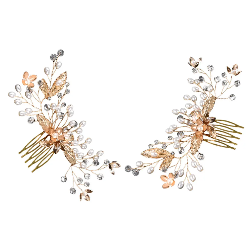 

2pcs Bridal Wedding Comb Handmade Crystal Pearl Elegant Bride Hair Piece Decorative Hair Accessories Rhinestone Vintage Style