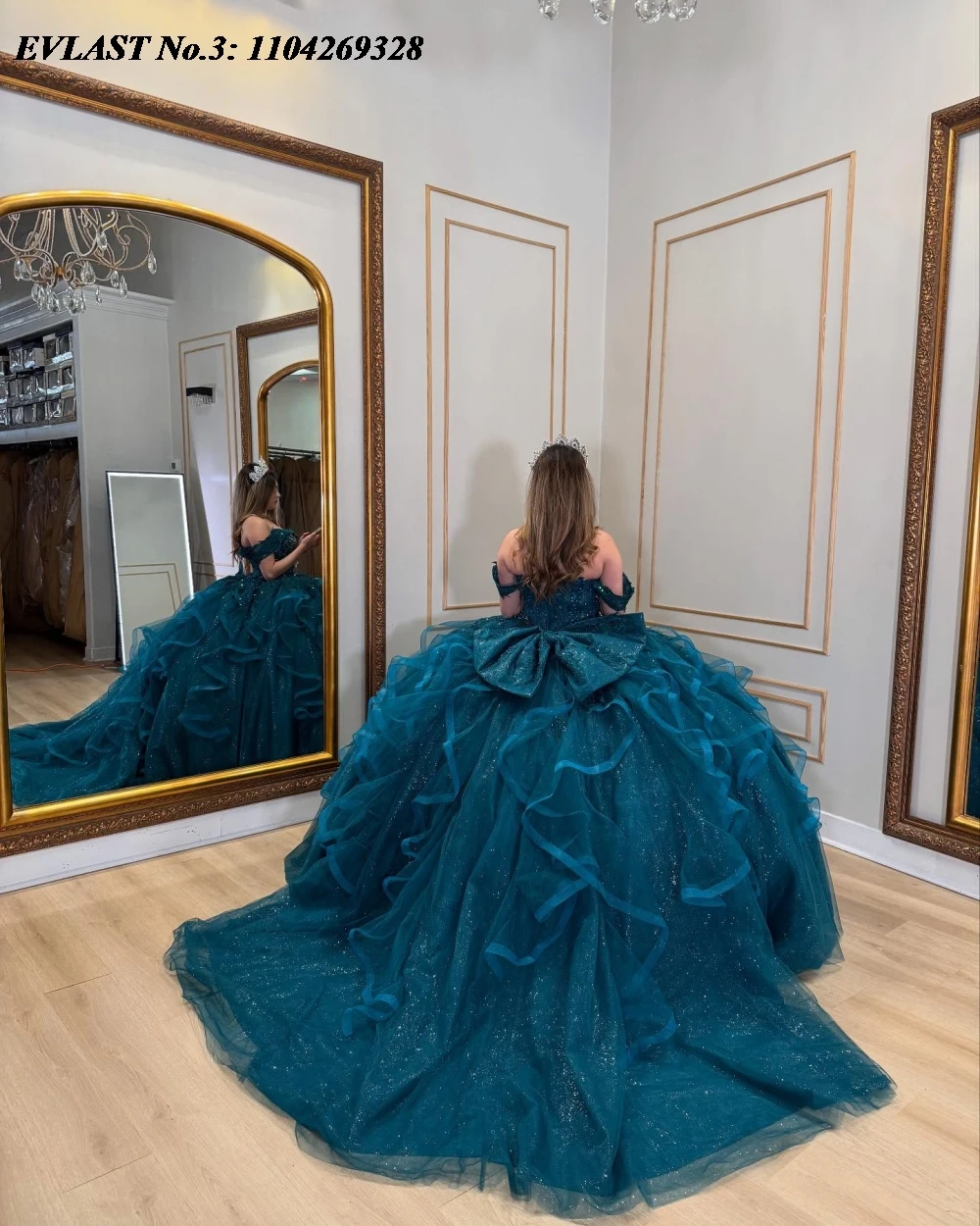 EVLASTカスタムメイド2025グリーンキンセアニェーラドレス、ボールガウン、レースアップリケ、ビーズ刺繍、フリル、ボウ、スイート16、ベスティドス・デ・15アノス E3Q759