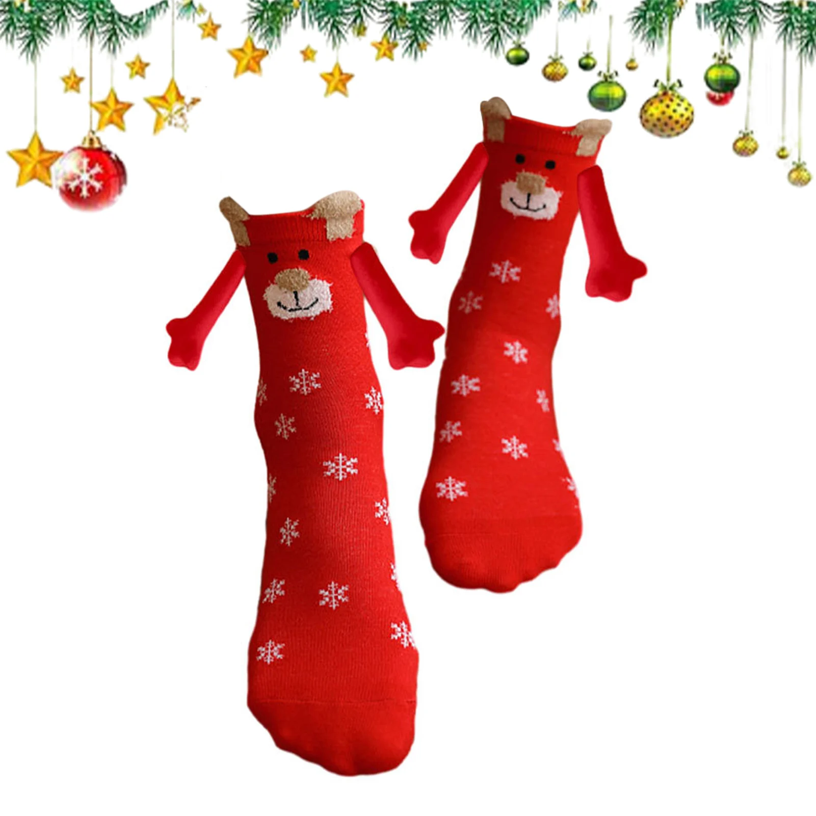 Christmas Hand in Hand Socks Xma Themed Cartoon Printed Unisex Funny Couples Socks for Valentines Christmas Gifts