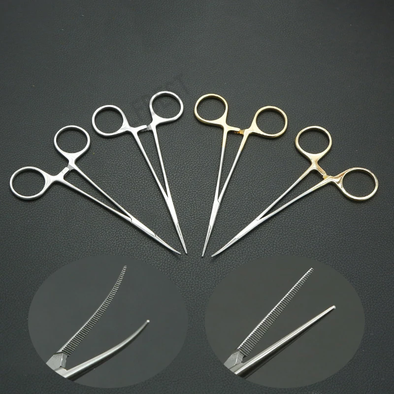 Pinzas hemostáticas finas para cosméticos, bolsa de plástico, pinzas microvasculares, codo, doble párpado, abrazadera de grasa de acero inoxidable
