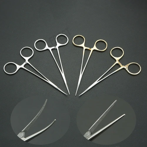 Imagen 2 del producto Bolsa de plástico cosmética, pinzas hemostáticas finas, pinzas microvasculares, codo, párpado doble, abrazadera gruesa de acero inoxidable de 12,5 cm