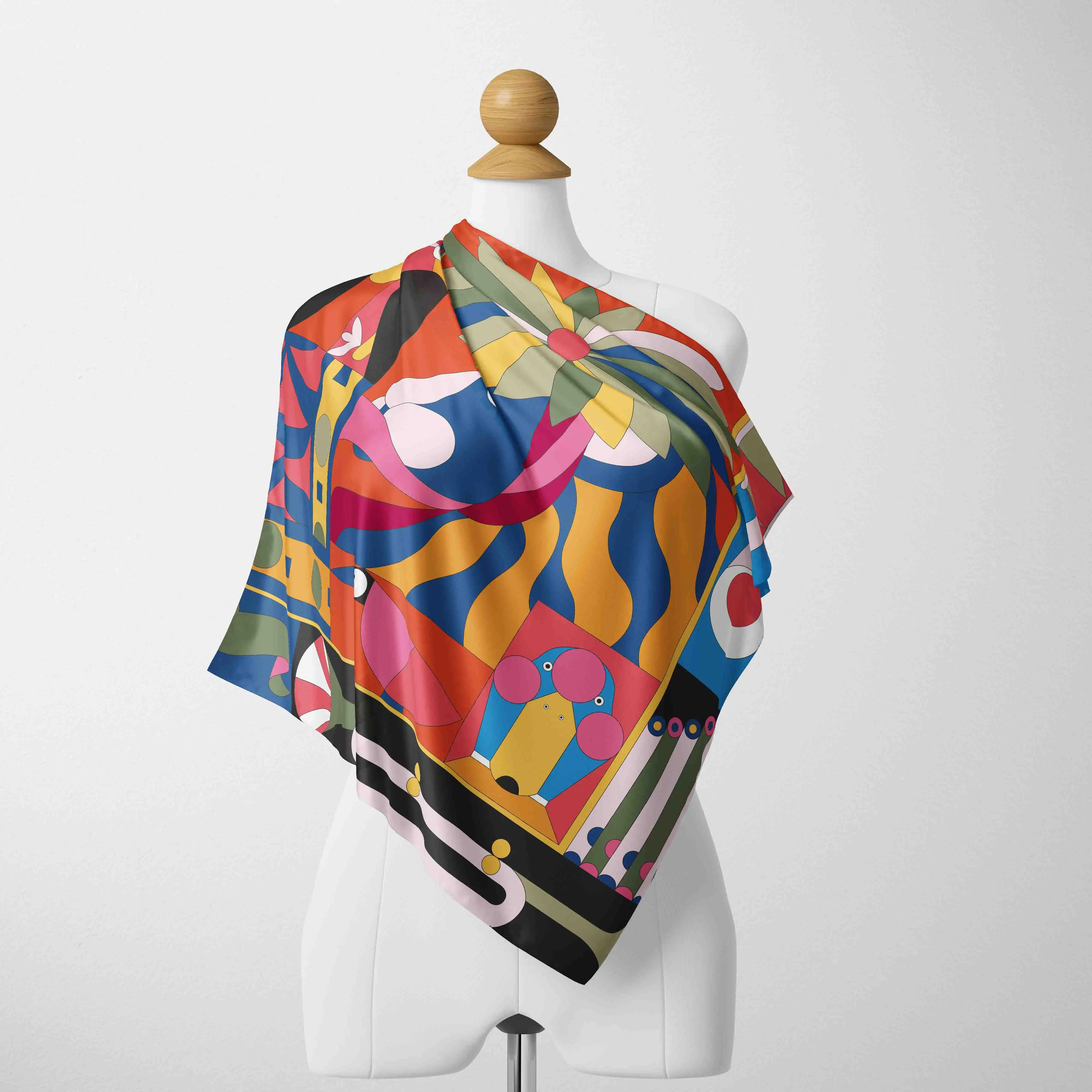 2024 Designer Silk Scarf Women Large Shawl Floral Print Stoles Square Bandanna Luxury Brand Kerchief Female Foulard muffler