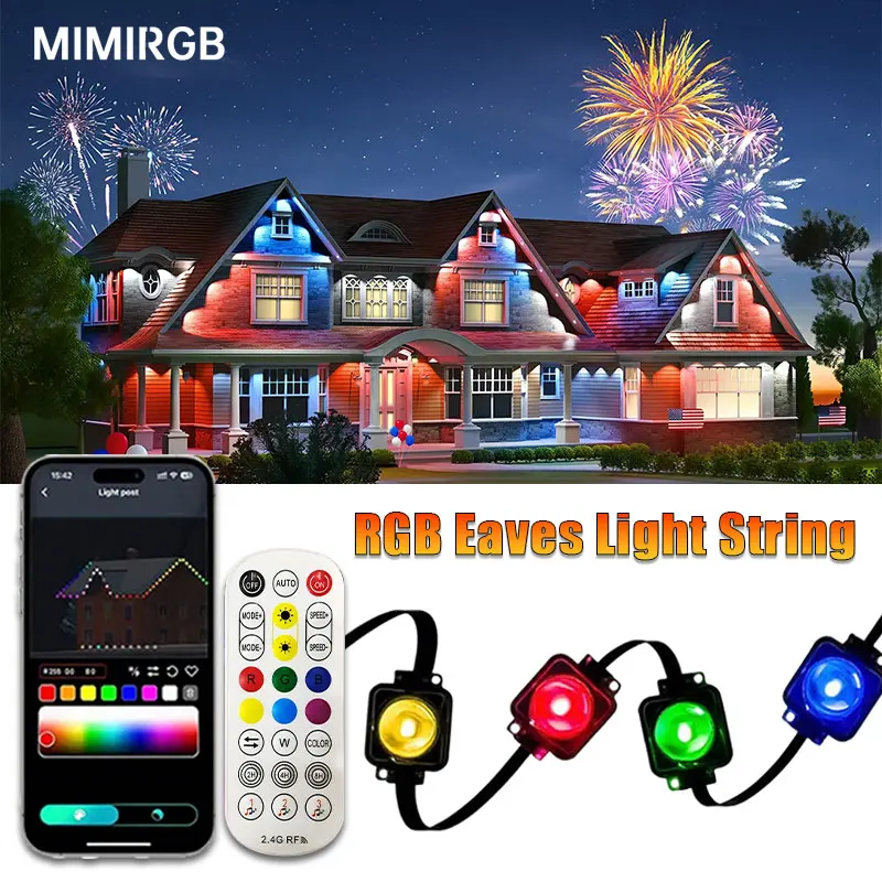 

100FT 60 LEDs Permanent Outdoor Lights Smart RGBIC Eaves LED Lights Festival Flashing Lighting Fairy String Holiday Lighting