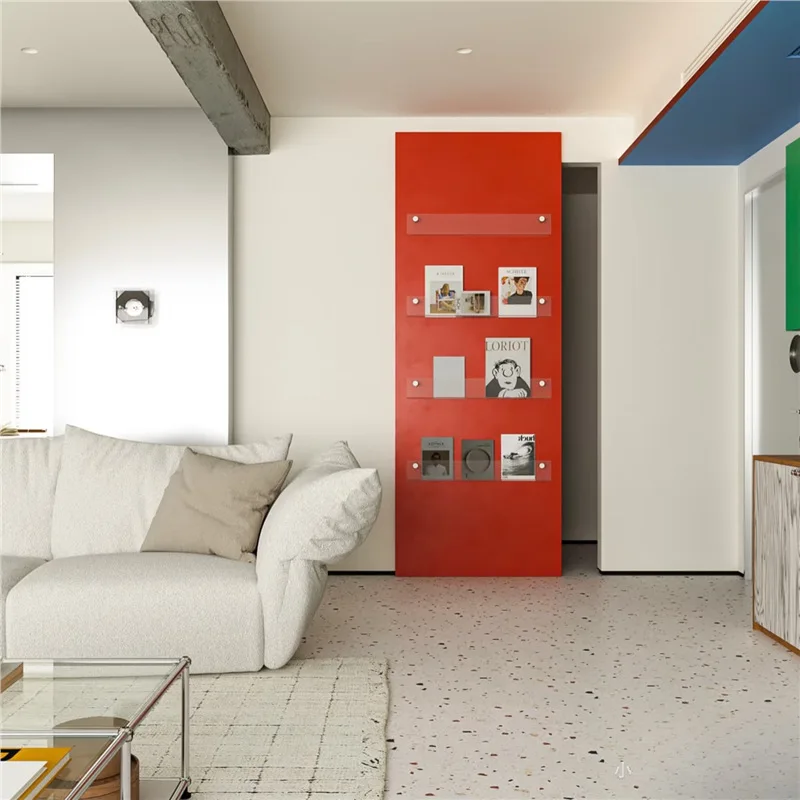 

Sliding door Chinese ghost bookshelf pocket red invisible study suspension magazine cloakroom trackless