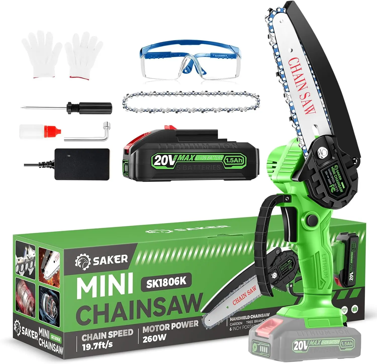 

6 Inch Cordless Mini Chainsaw, One-Hand Portable Electric for Tree Trimming, Pruning & Wood Cutting, Great Gift for Men