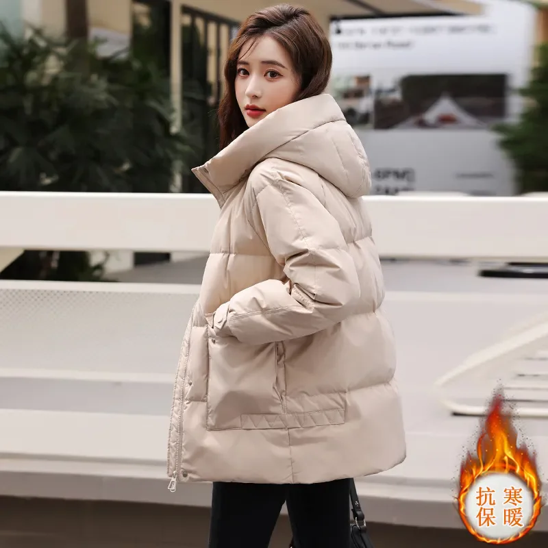 Winter solid color loose Parker Womens Loose Casual Simple All-match Outerwear Coats Fashion Thick Warm Jackets Female